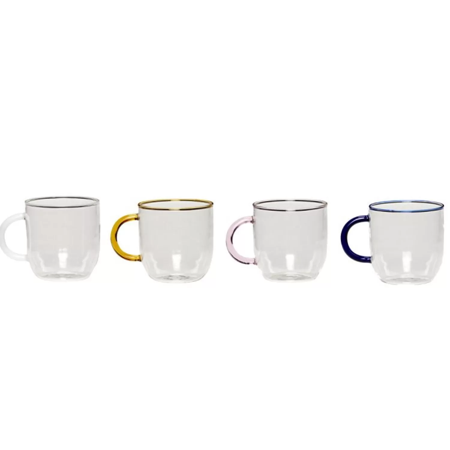 Hübsch Kitchen Accessories^Kiosk Glass Mugs Multicolour (Set Of 4) Amber, Blue, Clear, Pink, White
