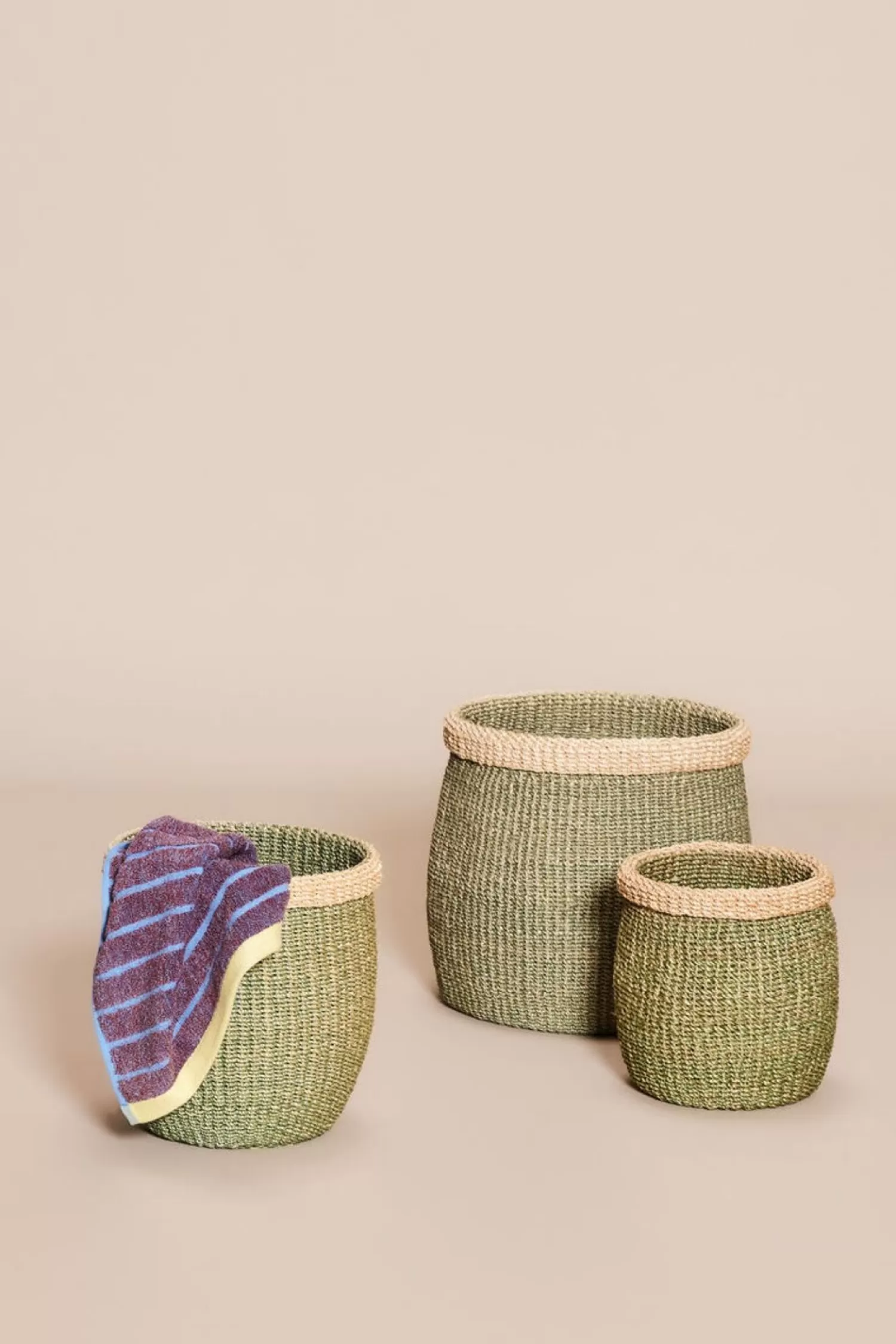 Hübsch Storage^Moss Baskets Green/Natural (Set Of 3) Green, Natural