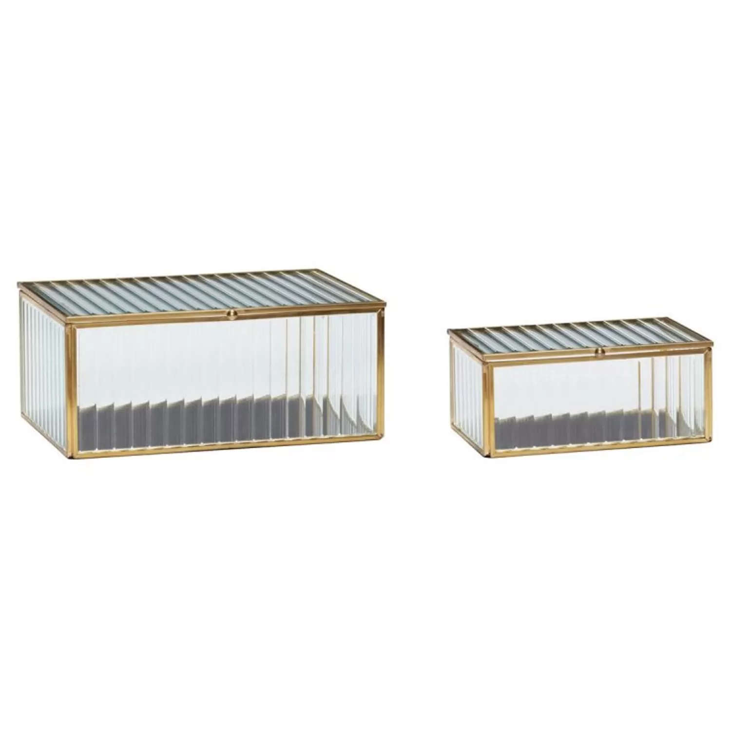 Hübsch Storage^Ripple Glass Boxes Brass (Set Of 2) Brass, Textured