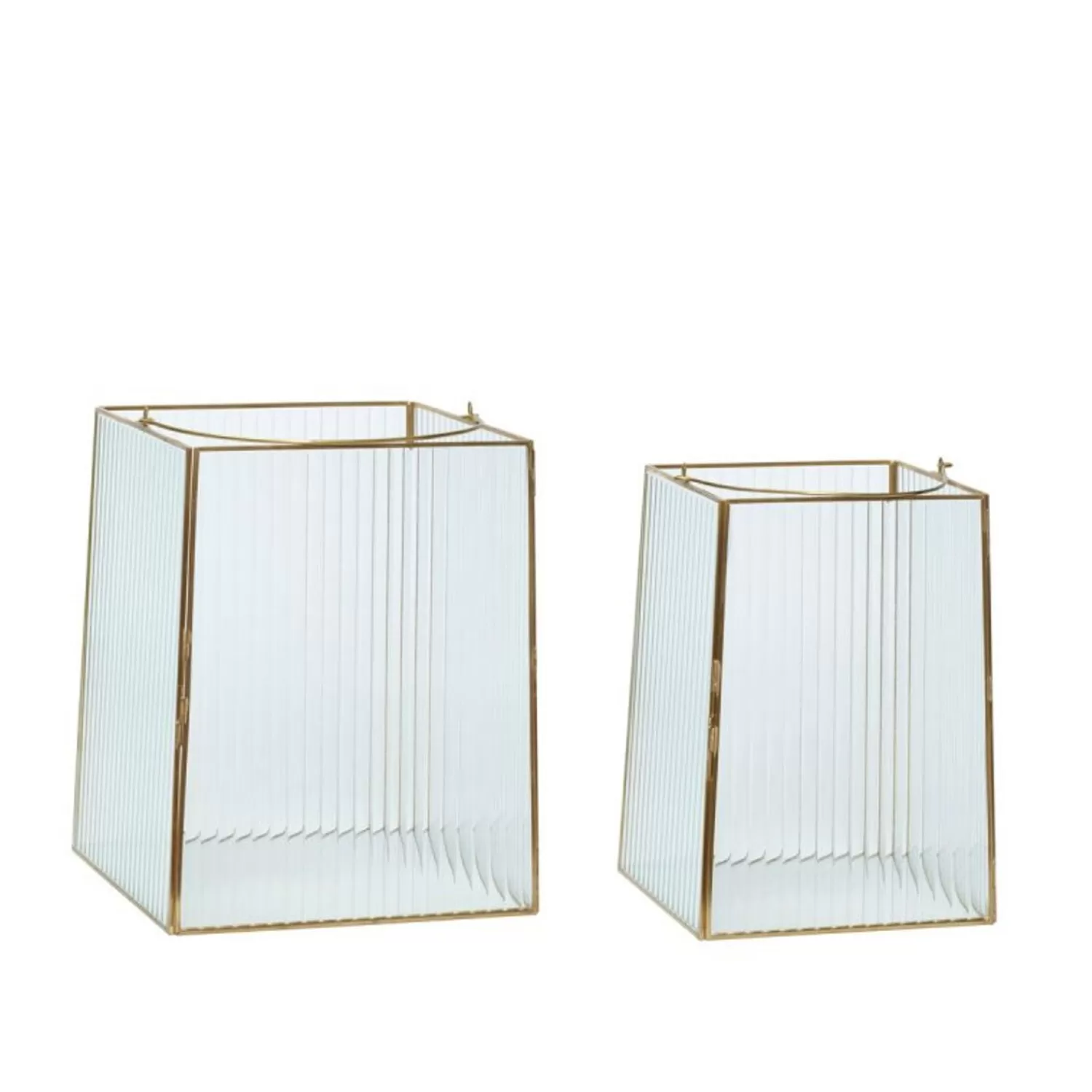 Hübsch Candlesticks & Lanterns^Ripple Lanterns Clear/Brass (Set Of 2) Brass, Clear